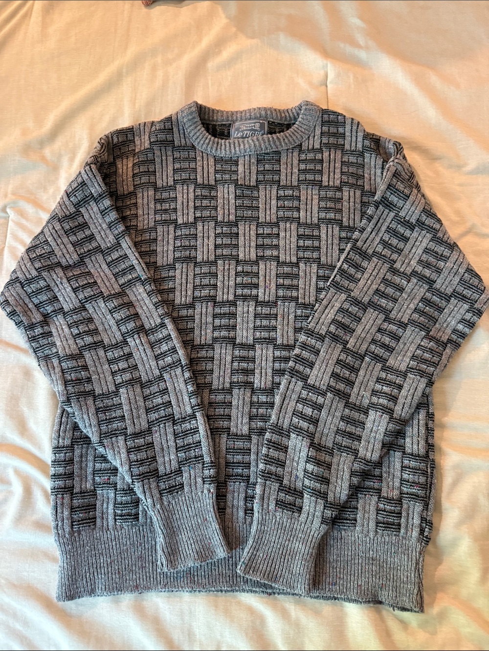 Le Tigre Gray and Black Patterned Crewneck Sweater